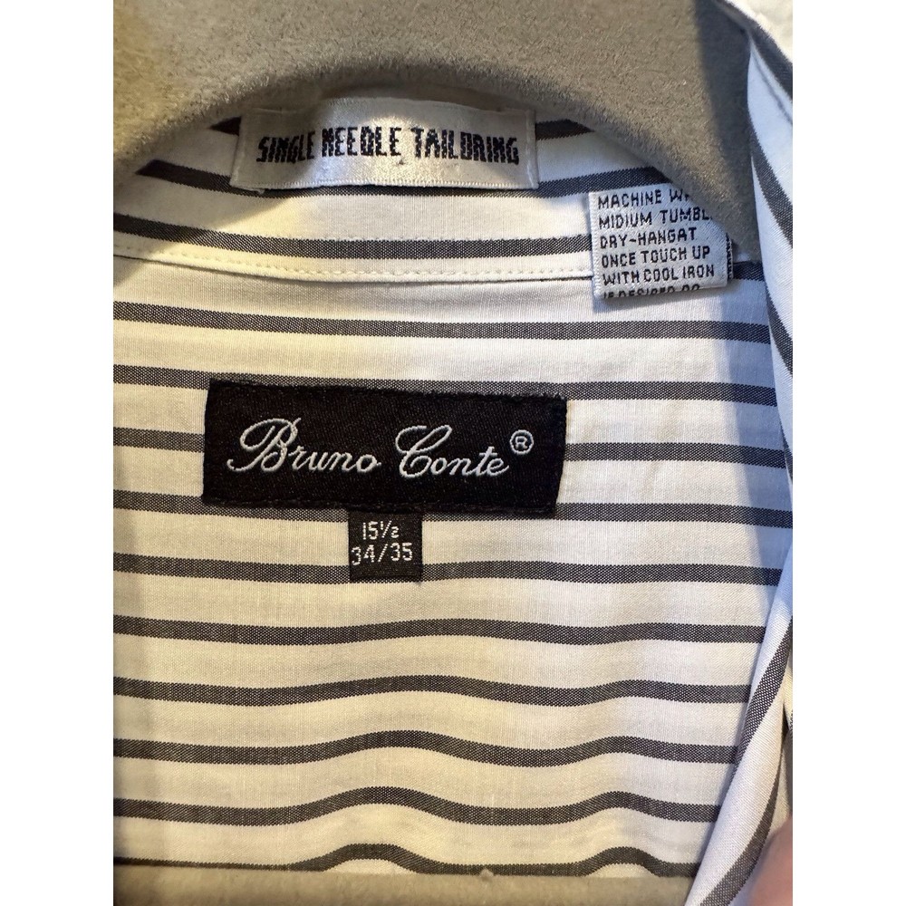 Bruno Conte Mens Dress Shirt Size 15-1/2 White Striped French Cuffs Button Up - Picture 7 of 7